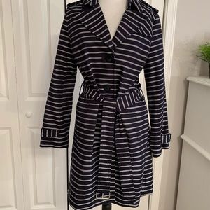 Talbots rain trench coat. Blue and white striped. Size M Petite